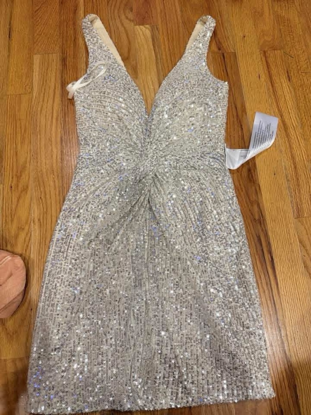 Mac Duggal Silver Sequin V-Neck Mini Dress
